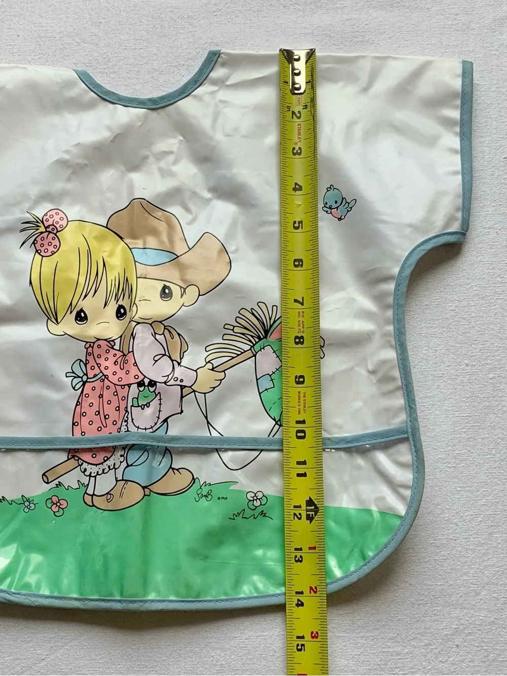 2002 Precious Moments Y2K Waterproof Vinyl Coverall Bib w/ Crumb Catcher Pocket
